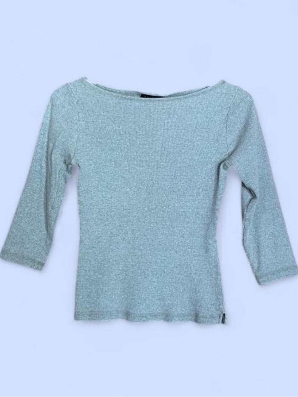 Vintage Y2K Express Boat Neck Top XS Heather Gray Shimmer Ribbed 3/4 Sleeve